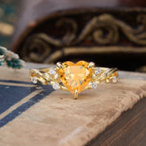 Romantic Heart Shape Nature-Inspired Citrine Engagement Ring